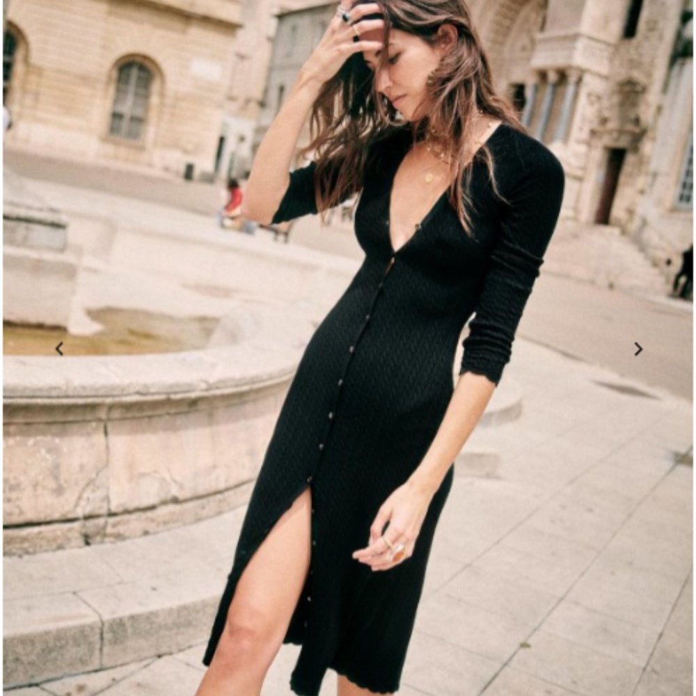 Sezane Charly knit dress black midi M